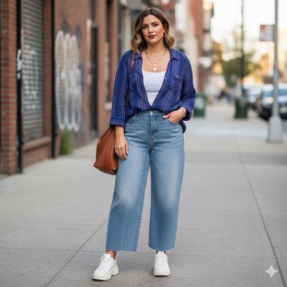 Vintage America 2X Plaid Stripe Button Shirt – Crochet Shoulder, Made in India - Picture 9 of 9